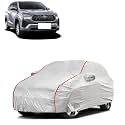 Car Bady Cover Waterproof Compatible with Toyota Innova Hycross |Triple Stitched |Fully Elastic Ultra |Mirror Pocket | Heavy Buckle | Silver &amp; Red Piping (Silver &amp; Red)