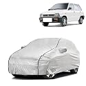 Car Bady Cover Waterproof Compatible with Maruti 800 |Triple Stitched |Fully Elastic Ultra |Mirror Pocket | Heavy Buckle | Silver &amp; Black Piping (Silver &amp; Black)