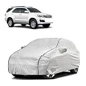 Car Bady Cover Waterproof Compatible with Toyota Old Fortuner |Triple Stitched |Fully Elastic Ultra |Mirror Pocket | Heavy Buckle | Silver &amp; Black Piping (Silver &amp; Black)