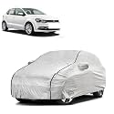 Car Bady Cover Waterproof Compatible with Volkswagen Polo |Triple Stitched |Fully Elastic Ultra |Mirror Pocket | Heavy Buckle | Silver &amp; Black Piping (Silver &amp; Black)