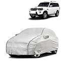 Car Bady Cover Waterproof Compatible with Mahindra Scorpio Classic |Triple Stitched |Fully Elastic Ultra |Mirror Pocket | Heavy Buckle | Silver &amp; Black Piping (Silver &amp; Black)