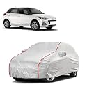 Car Bady Cover Waterproof Compatible with Hyundai Elite i20 2020 |Triple Stitched |Fully Elastic Ultra |Mirror Pocket | Heavy Buckle | Silver &amp; Red Piping (Silver &amp; Red)