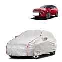 Car Bady Cover Waterproof Compatible with Kia Carens |Triple Stitched |Fully Elastic Ultra |Mirror Pocket | Heavy Buckle | Silver &amp; Red Piping (Silver &amp; Red)