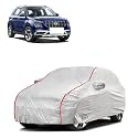 Car Bady Cover Waterproof Compatible with Hyundai Venue |Triple Stitched |Fully Elastic Ultra |Mirror Pocket | Heavy Buckle | Silver &amp; Red Piping (Silver &amp; Red)