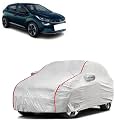Car Bady Cover Waterproof Compatible with Tata Altroz EV |Triple Stitched |Fully Elastic Ultra |Mirror Pocket | Heavy Buckle | Silver &amp; Red Piping (Silver &amp; Red)