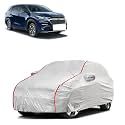 Car Bady Cover Waterproof Compatible with Maruti Suzuki Invicto |Triple Stitched |Fully Elastic Ultra |Mirror Pocket | Heavy Buckle | Silver &amp; Red Piping (Silver &amp; Red)