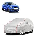 Car Bady Cover Waterproof Compatible with Maruti Celerio |Triple Stitched |Fully Elastic Ultra |Mirror Pocket | Heavy Buckle | Silver &amp; Red Piping (Silver &amp; Red)