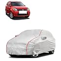 Car Bady Cover Waterproof Compatible with Maruti Alto |Triple Stitched |Fully Elastic Ultra |Mirror Pocket | Heavy Buckle | Silver &amp; Red Piping (Silver &amp; Red)