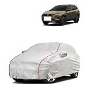 Car Bady Cover Waterproof Compatible with Tata Safari |Triple Stitched |Fully Elastic Ultra |Mirror Pocket | Heavy Buckle | Silver &amp; Red Piping (Silver &amp; Red)