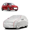 Car Bady Cover Waterproof Compatible with Hyundai Grand i10 Nios |Triple Stitched |Fully Elastic Ultra |Mirror Pocket | Heavy Buckle | Silver &amp; Red Piping (Silver &amp; Red)
