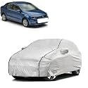 Car Bady Cover Waterproof Compatible with Volkswagen Ameo |Triple Stitched |Fully Elastic Ultra |Mirror Pocket | Heavy Buckle | Silver &amp; Black Piping (Silver &amp; Black)
