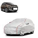 Car Bady Cover Waterproof Compatible with MG Hector |Triple Stitched |Fully Elastic Ultra |Mirror Pocket | Heavy Buckle | Silver &amp; Red Piping (Silver &amp; Red)