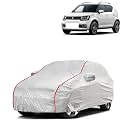 Car Bady Cover Waterproof Compatible with Maruti Ignis |Triple Stitched |Fully Elastic Ultra |Mirror Pocket | Heavy Buckle | Silver &amp; Red Piping (Silver &amp; Red)