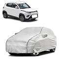Car Bady Cover Waterproof Compatible with Mahindra KUV100 NXT |Triple Stitched |Fully Elastic Ultra |Mirror Pocket | Heavy Buckle | Silver &amp; Black Piping (Silver &amp; Black)