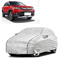 Car Bady Cover Waterproof Compatible with Maruti Brezza 2023 |Triple Stitched |Fully Elastic Ultra |Mirror Pocket | Heavy Buckle | Silver &amp; Black Piping (Silver &amp; Black)