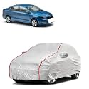 Car Bady Cover Waterproof Compatible with Skoda Rapid |Triple Stitched |Fully Elastic Ultra |Mirror Pocket | Heavy Buckle | Silver &amp; Red Piping (Silver &amp; Red)
