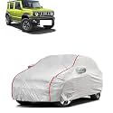 Car Bady Cover Waterproof Compatible with Maruti Jimny |Triple Stitched |Fully Elastic Ultra |Mirror Pocket | Heavy Buckle | Silver &amp; Red Piping (Silver &amp; Red)