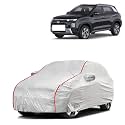 Car Bady Cover Waterproof Compatible with Hyundai Creta 2024 |Triple Stitched |Fully Elastic Ultra |Mirror Pocket | Heavy Buckle | Silver &amp; Red Piping (Silver &amp; Red)