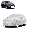 Car Bady Cover Waterproof Compatible with Toyota Innova Crysta |Triple Stitched |Fully Elastic Ultra |Mirror Pocket | Heavy Buckle | Silver &amp; Red Piping (Silver &amp; Red)