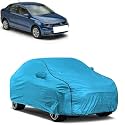 Car Bady Cover Waterproof Compatible with Volkswagen Ameo |Triple Stitched |Fully Elastic Ultra |Mirror Pocket | Heavy Buckle | MTL Blue &amp; Black Piping (Blue &amp; Black)