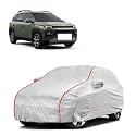 Car Bady Cover Waterproof Compatible with Hyundai Exter |Triple Stitched |Fully Elastic Ultra |Mirror Pocket | Heavy Buckle | Silver &amp; Red Piping (Silver &amp; Red)