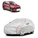 Car Bady Cover Waterproof Compatible with Mahindra XUV 700 |Triple Stitched |Fully Elastic Ultra |Mirror Pocket | Heavy Buckle | Silver &amp; Red Piping (Silver &amp; Red)