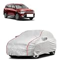 Car Bady Cover Waterproof Compatible with Kia Carnival |Triple Stitched |Fully Elastic Ultra |Mirror Pocket | Heavy Buckle | Silver &amp; Red Piping (Silver &amp; Red)