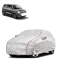 Car Bady Cover Waterproof Compatible with Maruti WagonR 2023 |Triple Stitched |Fully Elastic Ultra |Mirror Pocket | Heavy Buckle | Silver &amp; Red Piping (Silver &amp; Red)