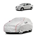 Car Bady Cover Waterproof Compatible with Honda Old Amaze |Triple Stitched |Fully Elastic Ultra |Mirror Pocket | Heavy Buckle | Silver &amp; Red Piping (Silver &amp; Red)