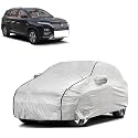 Car Bady Cover Waterproof Compatible with MG Hector Plus |Triple Stitched |Fully Elastic Ultra |Mirror Pocket | Heavy Buckle | Silver &amp; Black Piping (Silver &amp; Black)
