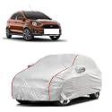 Car Bady Cover Waterproof Compatible with Ford |Triple Stitched |Fully Elastic Ultra |Mirror Pocket | Heavy Buckle | Silver &amp; Red Piping (Silver &amp; Red)