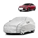 Car Bady Cover Waterproof Compatible with Volkswagen Virtus |Triple Stitched |Fully Elastic Ultra |Mirror Pocket | Heavy Buckle | Silver &amp; Black Piping (Silver &amp; Black)