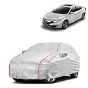 Car Bady Cover Waterproof Compatible with Honda New Civic |Triple Stitched |Fully Elastic Ultra |Mirror Pocket | Heavy Buckle | Silver &amp; Red Piping (Silver &amp; Red)