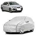 Car Bady Cover Waterproof Compatible with Toyota Etios |Triple Stitched |Fully Elastic Ultra |Mirror Pocket | Heavy Buckle | Silver &amp; Black Piping (Silver &amp; Black)