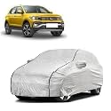 Car Bady Cover Waterproof Compatible with Volkswagen Taigun |Triple Stitched |Fully Elastic Ultra |Mirror Pocket | Heavy Buckle | Silver &amp; Black Piping (Silver &amp; Black)