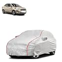 Car Bady Cover Waterproof Compatible with Ford Aspire |Triple Stitched |Fully Elastic Ultra |Mirror Pocket | Heavy Buckle | Silver &amp; Red Piping (Silver &amp; Red)