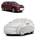 Car Bady Cover Waterproof Compatible with Toyota Urban Cruiser Hyryder |Triple Stitched |Fully Elastic Ultra |Mirror Pocket | Heavy Buckle | Silver &amp; Red Piping (Silver &amp; Red)