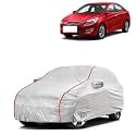 Car Bady Cover Waterproof Compatible with Hyundai Verna 2023 |Triple Stitched |Fully Elastic Ultra |Mirror Pocket | Heavy Buckle | Silver &amp; Red Piping (Silver &amp; Red)