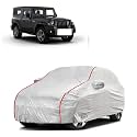 Car Bady Cover Waterproof Compatible with Mahindra Scorpio |Triple Stitched |Fully Elastic Ultra |Mirror Pocket | Heavy Buckle | Silver &amp; Red Piping (Silver &amp; Red)