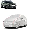 Car Bady Cover Waterproof Compatible with Tata Nexon |Triple Stitched |Fully Elastic Ultra |Mirror Pocket | Heavy Buckle | Silver &amp; Red Piping (Silver &amp; Red)