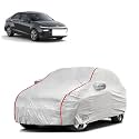 Car Bady Cover Waterproof Compatible with Hyundai Verna Transform |Triple Stitched |Fully Elastic Ultra |Mirror Pocket | Heavy Buckle | Silver &amp; Red Piping (Silver &amp; Red)