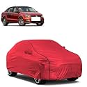 Car Bady Cover Waterproof Compatible with Volkswagen Vento |Triple Stitched |Fully Elastic Ultra |Mirror Pocket | Heavy Buckle | MTH Red &amp; Black Piping (Red &amp; Black)