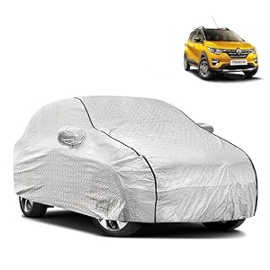 waterproof car body cover compatible with renault triber with mirror pocket and soft cotton lining inside fully bottom elastic silver with black piping