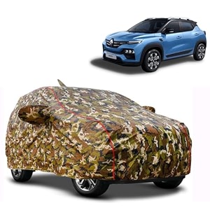 waterproof car body cover compatible with renault kiger with mirror pocket and soft cotton lining inside fully bottom elastic army green with red piping