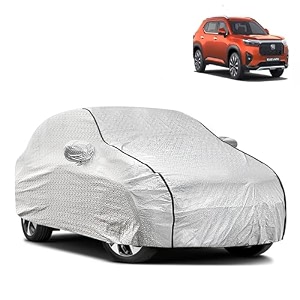 waterproof car body cover compatible with honda elevate with mirror pocket and soft cotton lining inside fully bottom elastic silver with black piping