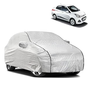 waterproof car body cover compatible with hyundai xcent with mirror pocket and soft cotton lining inside fully bottom elastic silver with black piping