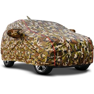 waterproof car body cover compatible with hyundai exter with mirror pocket and soft cotton lining inside fully bottom elastic army green with red piping