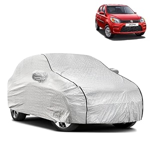 waterproof car body cover compatible with maruti alto with mirror pocket and soft cotton lining inside fully bottom elastic silver with black piping