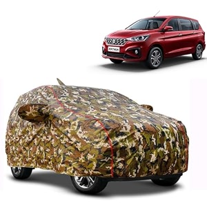 waterproof car body cover compatible with maruti ertiga with mirror pocket and soft cotton lining inside fully bottom elastic army green with red piping