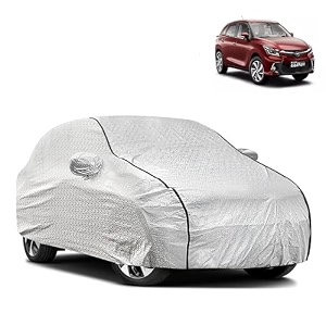 waterproof car body cover compatible with toyota glanza with mirror and antena pocket pocket and soft cotton lining inside fully bottom elastic silver with black piping